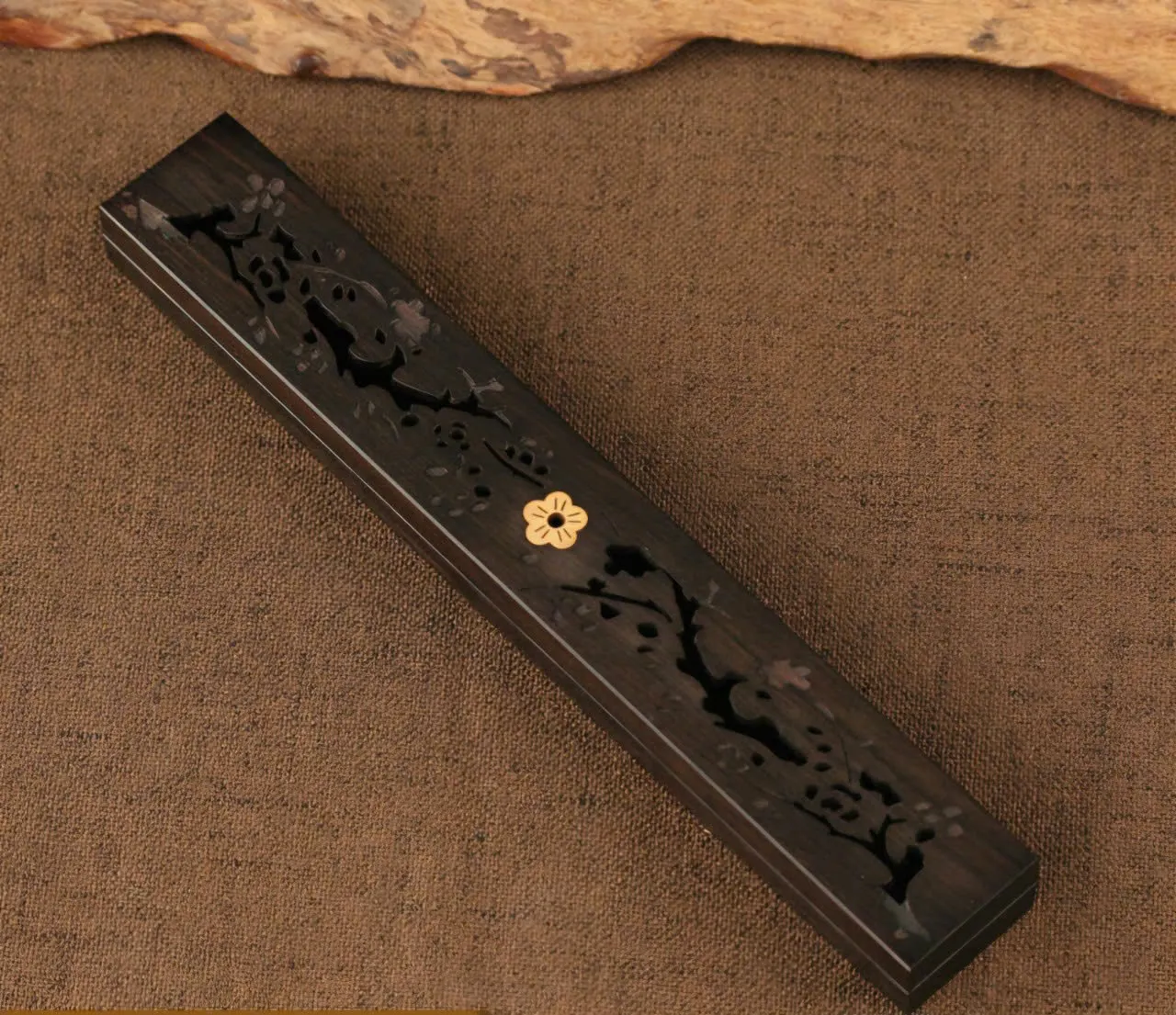 Premium Ebony Wood Agarwood Incense Burner Box – Stickless Oud Incense Box (23.5 cm)